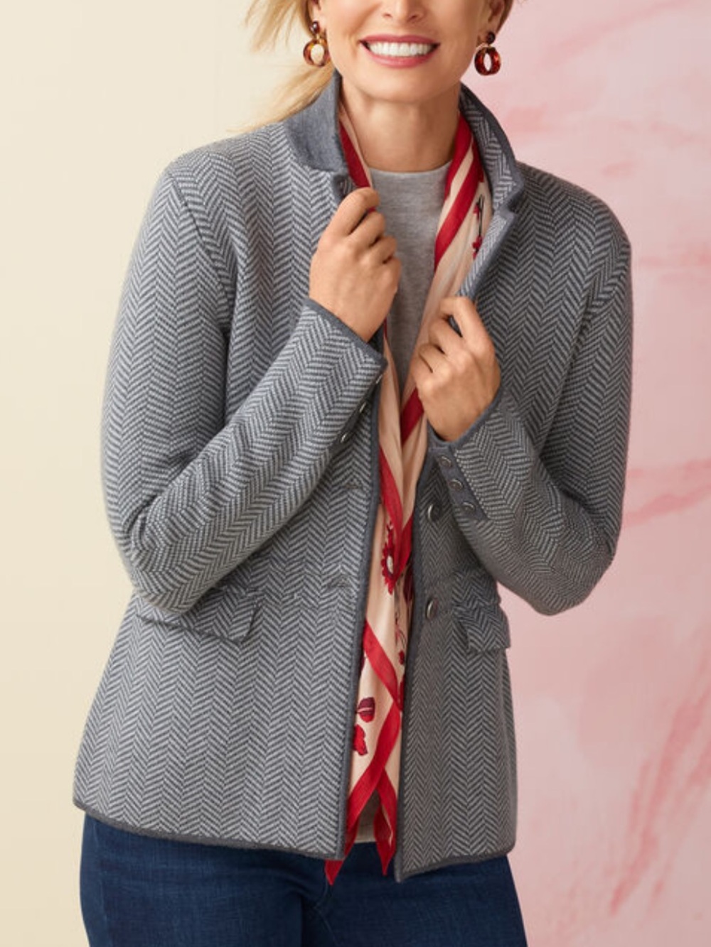 TALBOTS Women's XL Gray Herringbone Button Jacket Sweater Open Cardigan - Picture 12 of 12